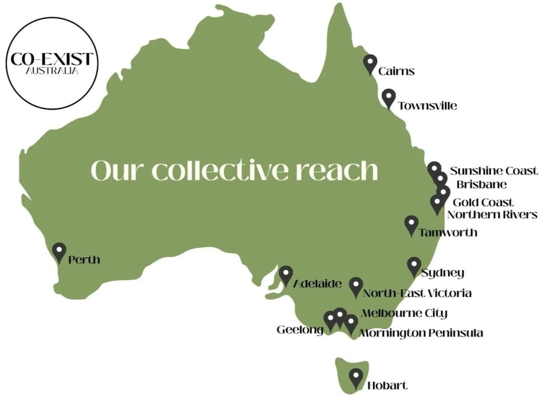 Map of Co-Exist collectives across Australia